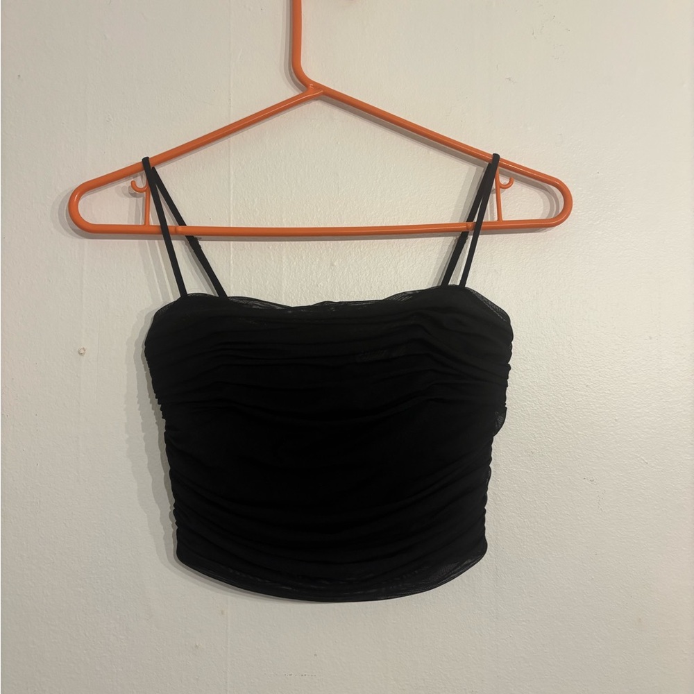 Aritzia Babaton Luxor Black Ruched Mesh Top
